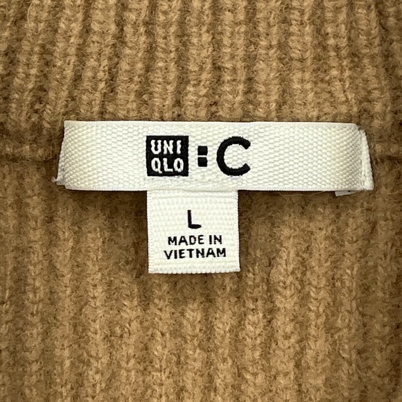 Uniqlo Lambswool Half Zip Sweater Women's Medium Brown 100% Wool Ribbed Jumper - Picture 2 of 11